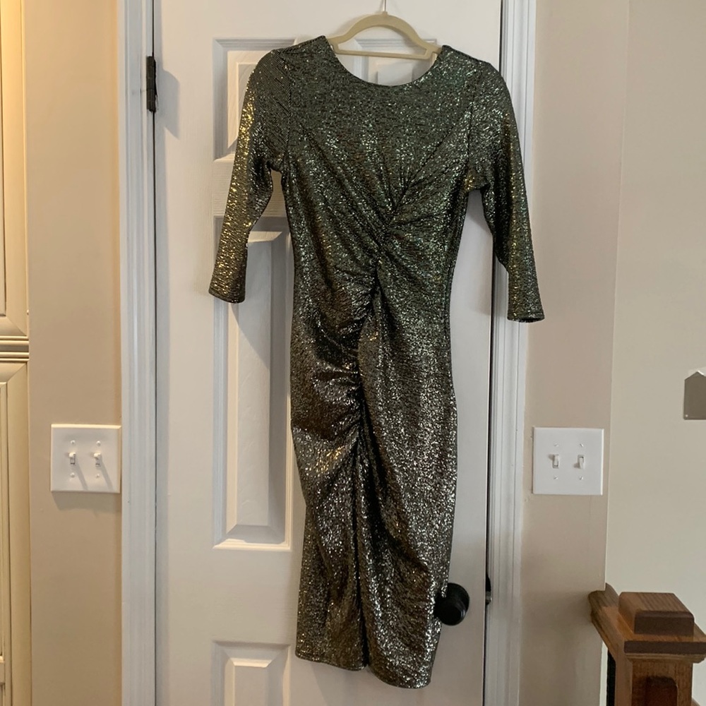 Gold and Black Tight Fitting and Flattering Dress